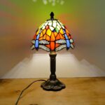 Lampe de bureau en verre style Tiffany orange libellule