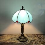 Lampe de bureau en verre style Tiffany bleue uni