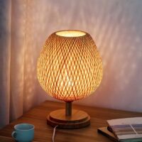Lampe de bureau en bois et bambou LED de style vintage