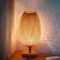 Lampe de bureau en bois et bambou LED de style vintage