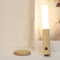 Lampe de bureau murale cercle amovible rechargeable en bois